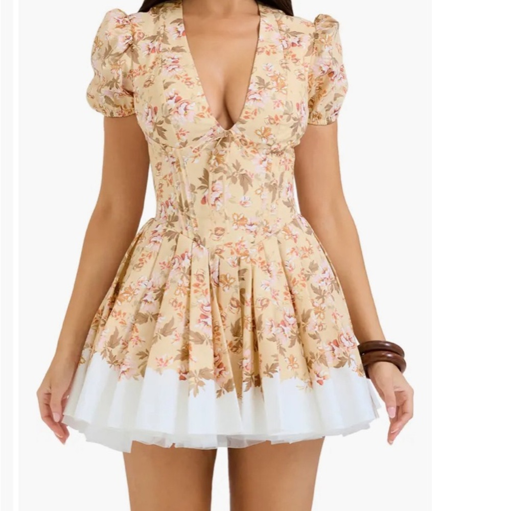 NWT House of CB Imani Floral Print Pleated Cotton Minidress